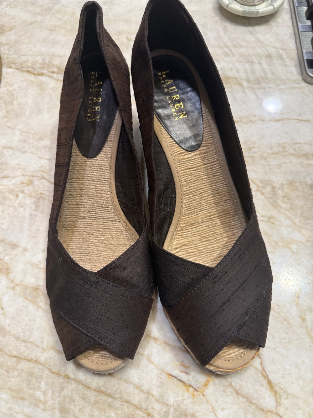 LAUREN Ralph Lauren Brown Peep-Toe Flats
